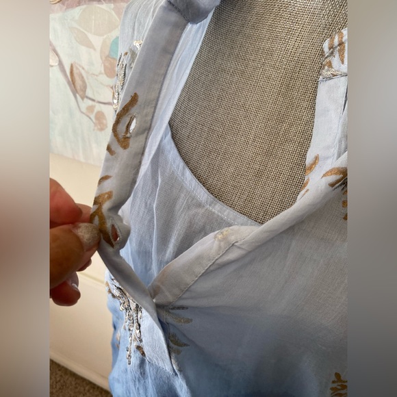 WHITE WAVES 💙BLUE💙 2PC WOMEN TOP with pockets SIZE MEDIUM 🌟EUC🌟 - Picture 9 of 14